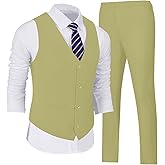 Wehilion Men's Suits 2 Pieces, Vest Pants Set for Men, V-Neck Slim Fit Casual Suit Waistcoat