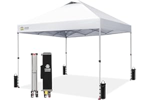 CROWN SHADES 10x10 Pop Up Canopy - Beach Tent with One Push Setup - Easy Outdoor Sun Shade for Events, Parties, Camping - Gazebo with STO-N-Go Cover Bag, Silver Coated Top, Grid White