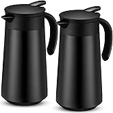 Ziliny 2 Pcs 27oz Thermal Coffee Carafe Stainless Steel Coffee Pot for Keeping Hot/cold Insulated Double Walled Vacuum Tea Pot with Press Button Drink Beverage Dispenser for Milk Tea(Black)