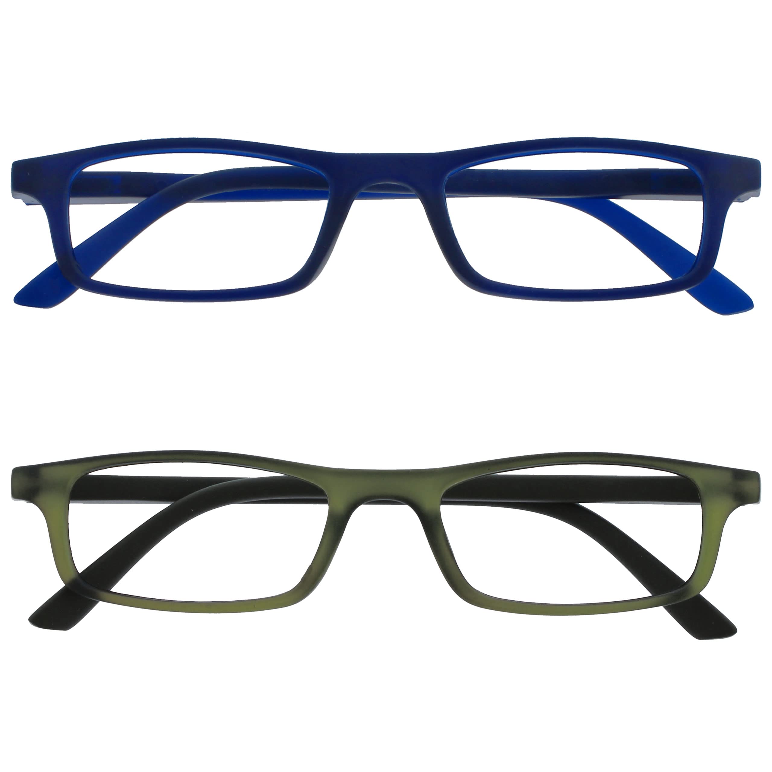 OPULIZE Ted Reading Glasses 2 Pack Narrow Matt Lightweight Frame Navy Blue Transparent Baby Pink Spring Hinges Scratch Resistant Mens Womens RR17-36 +3.50