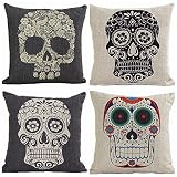Cotton and Flax Skeleton Theme Decorative Pillow Cover Case D 18" X 18" Square Shape(Four-piece)