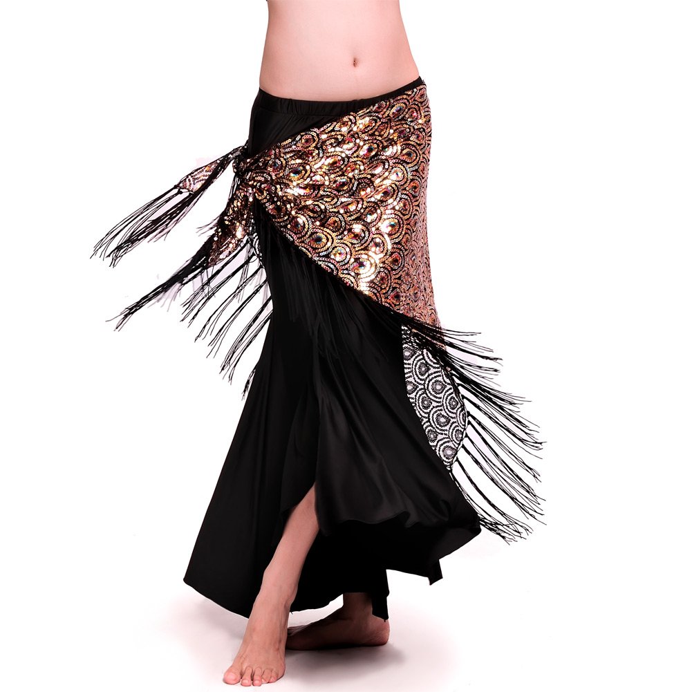 ROYAL SMEELA Women's Belly Dance Hip scarf Tassel Peacock Hip Scarves Triangle Wrap Skirt Belly Dancing Costume Clothing Sequins Belly Dance Outfit Hips Scarves Practice Clothes Class Lesson Wear