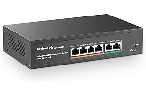 MokerLink 6 Port PoE Switch with 4 Ports PoE+, 2 Fast Ethernet Uplink, 10/100Mbps, 78W High Power, Support IEEE802.3af/at, Fa