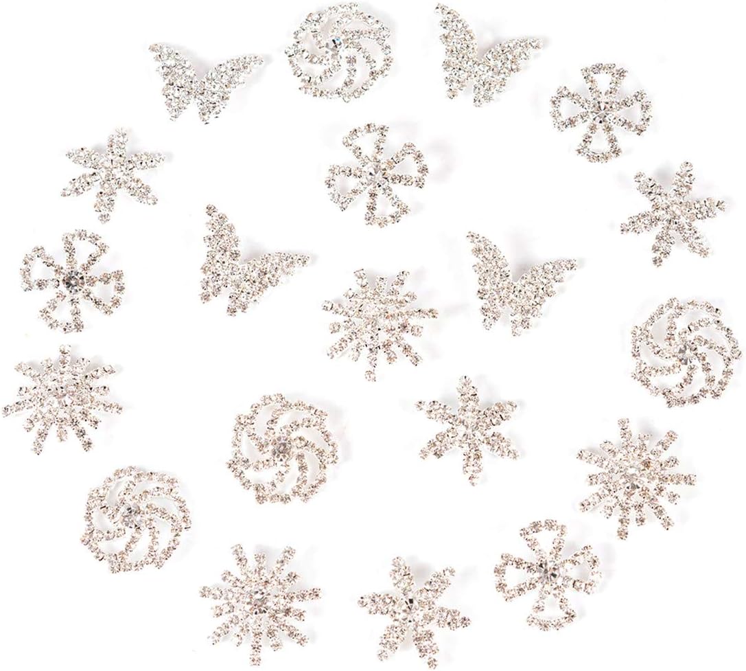 20Pcs Crystal Rhinestones Buttons, Rhinestone Flower Embellishments Button Flatback DIY for Jewelry Making, Wedding DIY Supplies, Clothes, Bags, Shoes and Sew Craft Projects
