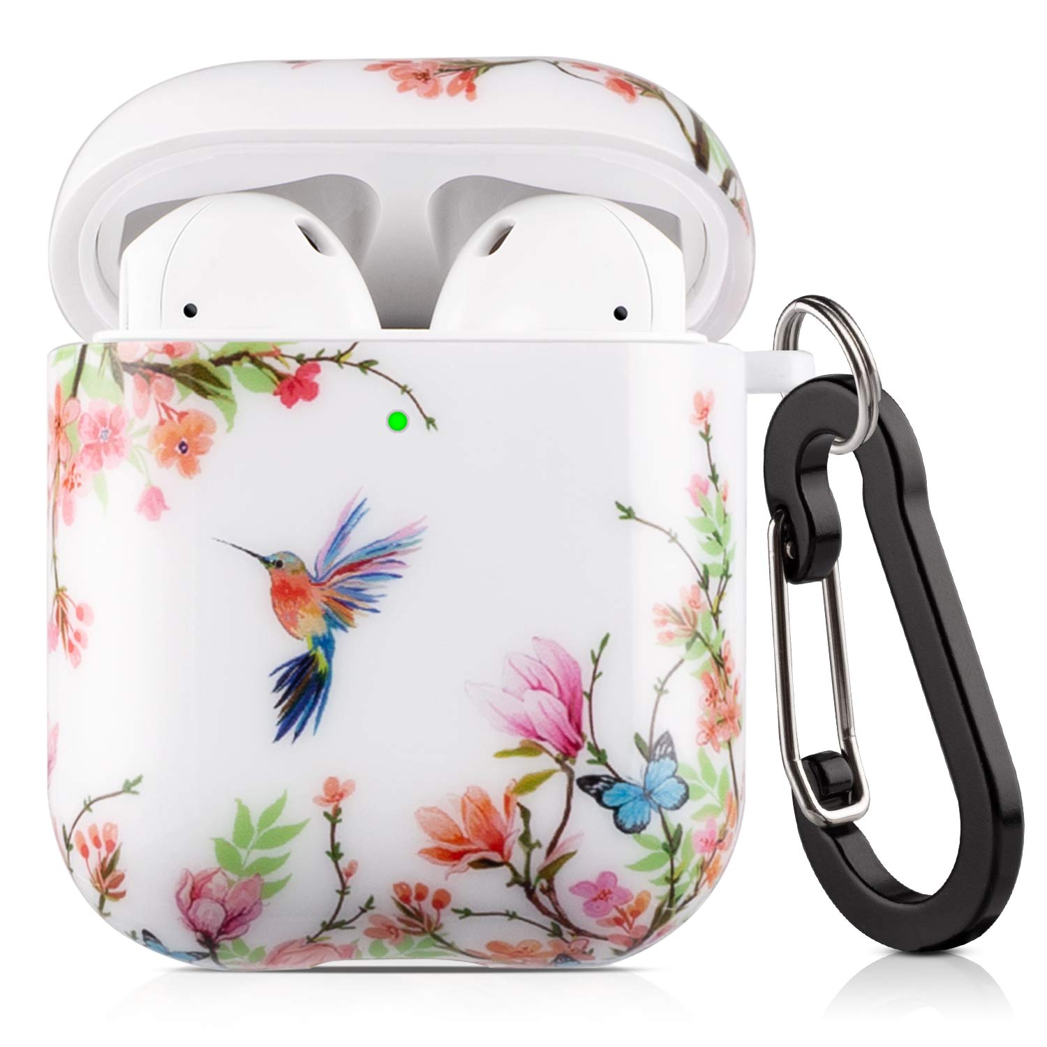 Photo 1 of Lokigo Airpod 2nd/1st Generation Case Hummingbird Flowers, Protective TPU Hard Cover Charging Case with Keychain for Boys Girls Compatible with 2/1 Gen, Front LED Visible, Flower