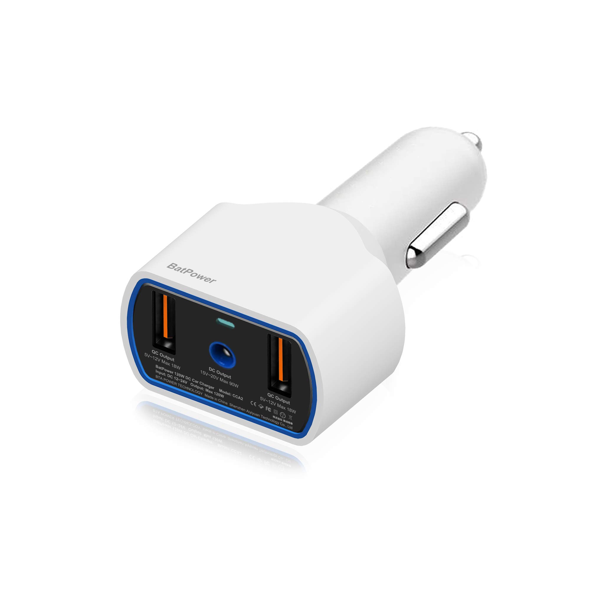 BatPower CCA2 High Power Delivery 120W Laptop Car Charger Compatible with MacBook Pro Air laptop Magnetic car charger power supply adapter notebook vehicle charger DC 12v-24v auto adapter
