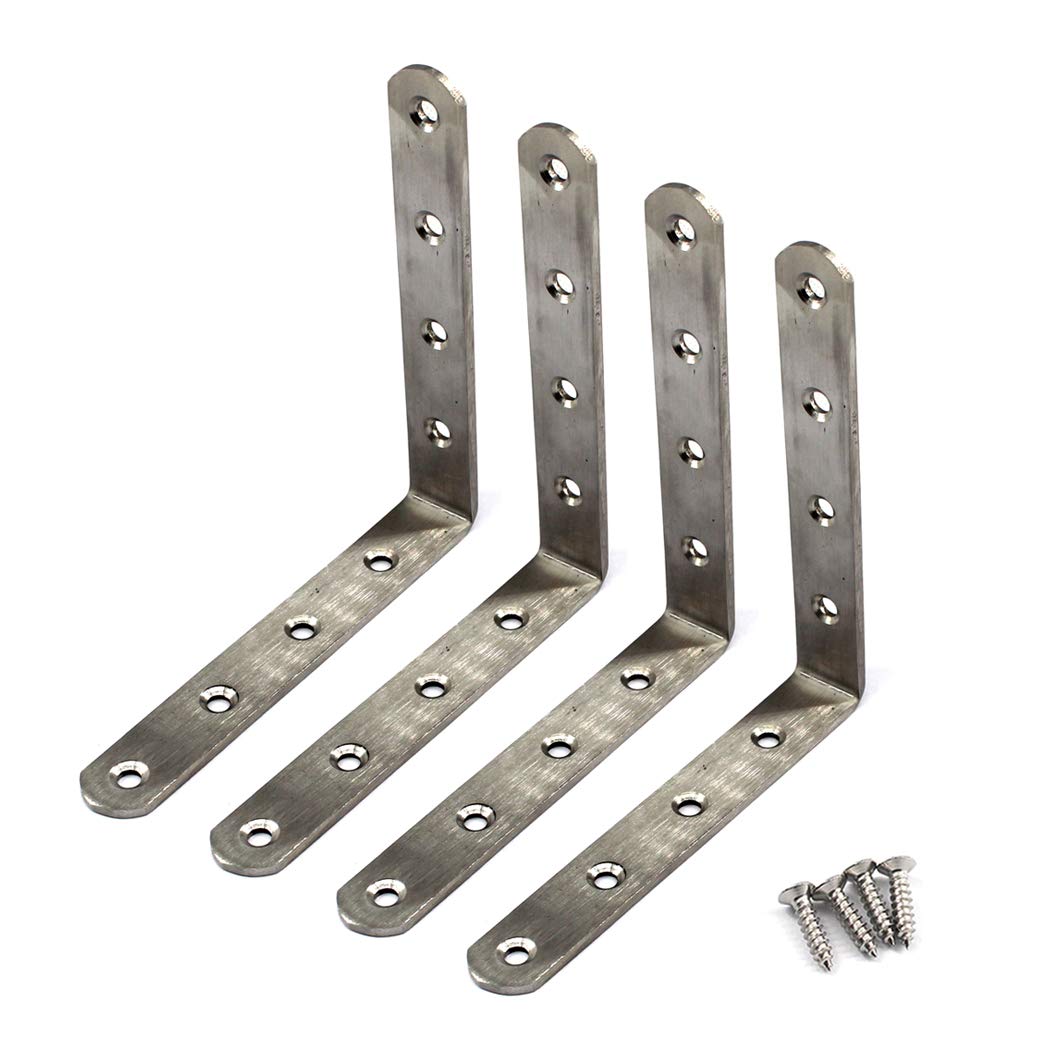 (4 Pieces) 125x125x3mm Angle Connector Corner Brackets (Thickness 3mm) Stainless Steel L Shape Brace Brackets with Screws โ image 1