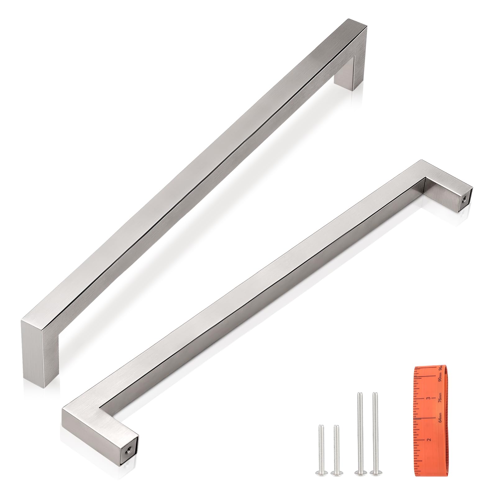 KNOBWELL 12 Pack 7-9/16" Square Kitchen Cabinet Pulls Brushed Nickel, Dresser Drawer Pulls Satin Stainless Steel T Bar Bathroom Vanity Handles 8 Inch Length Image