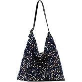 Women Glitter Sequin Shoulder Tote Bag Girls Large Capacity Shiny Shopping Bag Pouch