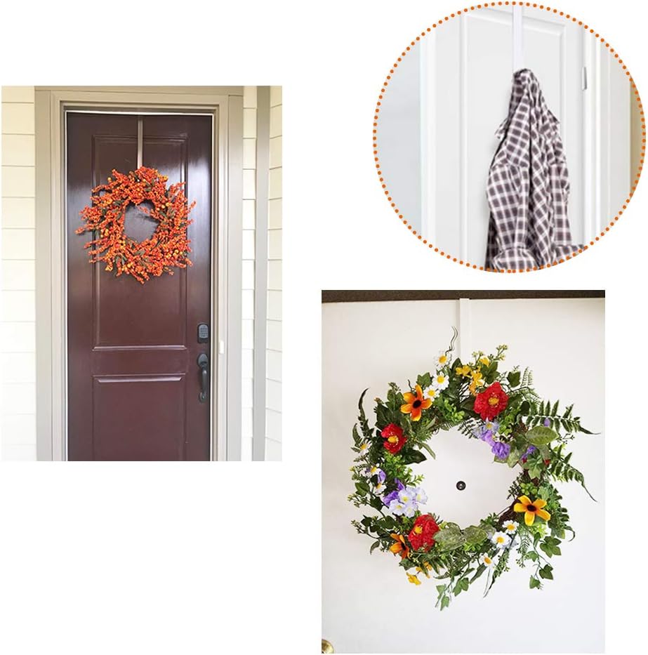 Fvcisshhu 4 Pack Wreath Hanger,15 Inch Over The Door Hook,White Metal Holder for Front Door,Christmas Decoration,Bags: Home & Kitchen