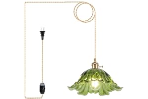 Loiogohot Plug in Pendant Light Fixtures,Hanging Light Fixture Corded On/Off Switch,11 inch E26 Green Glass Lampshade Pendant Lighting for Kitchen Island, Bedroom, Dining Room
