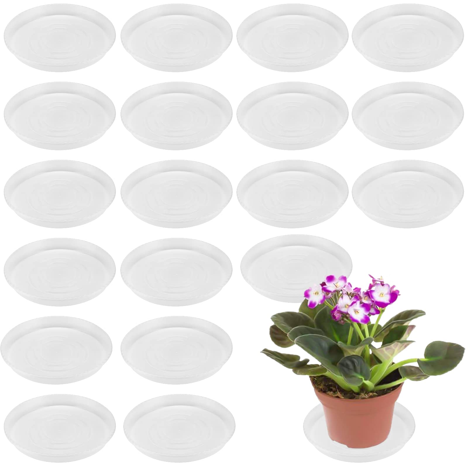 MUKLEI 20 Packs 25 cm Clear Plant Saucers, Plastic Plant Drip Trays, Plant Saucers Flower Pot Drip Trays for Indoor Outdoor Plants