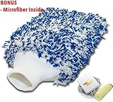 Microfiber Car Wash Large Cleaning Mitt, Premium Scratch / Lint Free Korean Yarn, Different from Chemical Guys / Meguiars Chenille Lambswool Scratch-Free Sponge Glove For Car, SimpleSweet wash N scrub