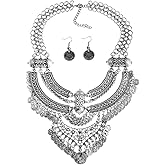 Bohemian Statement Coin Necklace & Earrings Set – Punk Ethnic Style Jewelry For Women - View #2