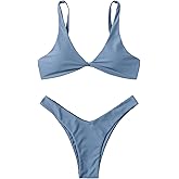 Verdusa Women's Twist Front Bikini Set High Cut Thong Tied Back Two Piece Swimsuit