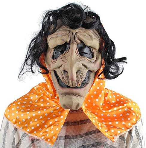 Magic3org Halloween Old Witch Mask Evil hag Mask With Hair and Headscarf Adult Men and Women Costume Masquerade Party