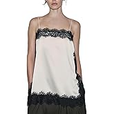 Women Satin Tops Slik Lace Patchwork High Low Square Neck Spaghetti Strap Tank Top Cami Lace Tunic Undershirt