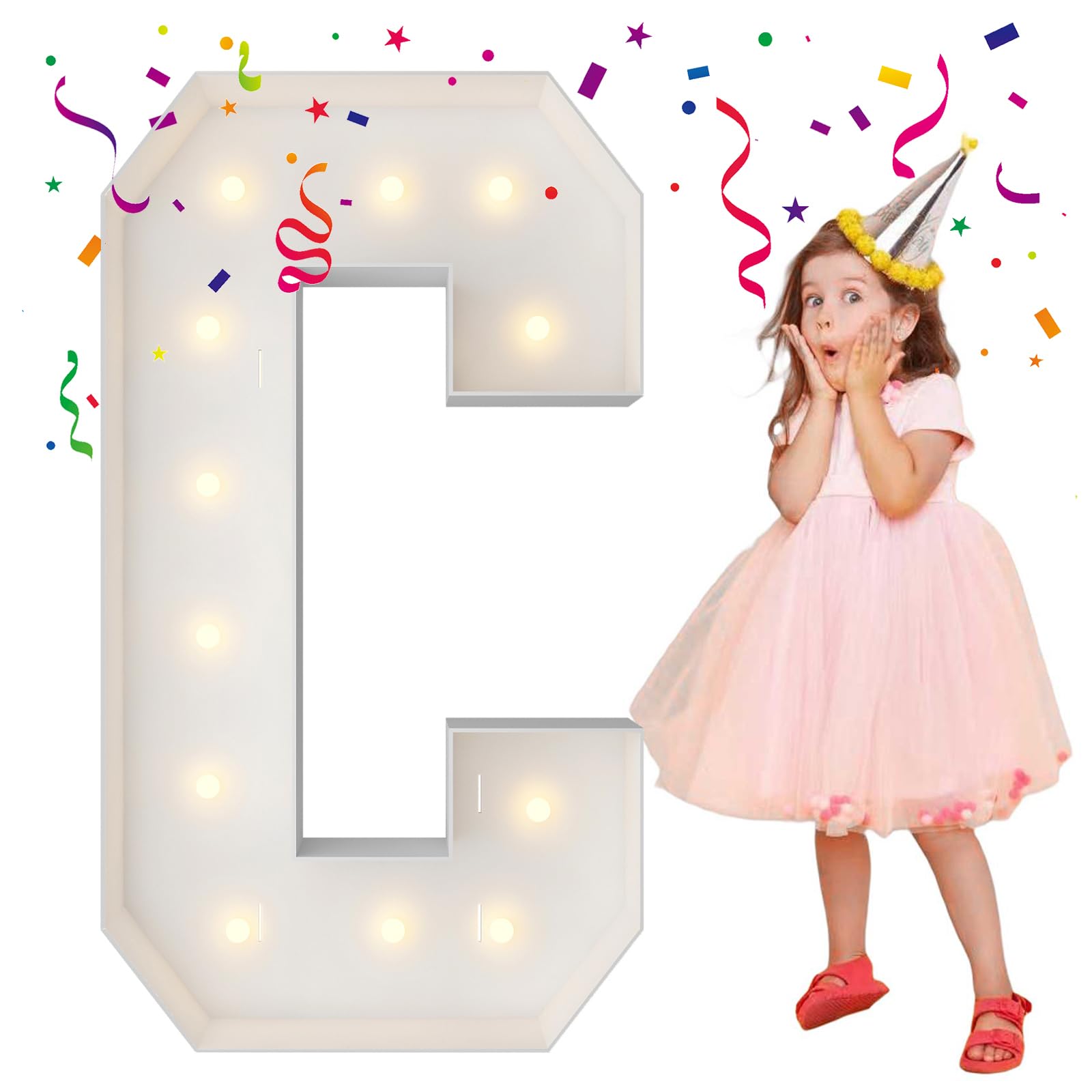 Photo 1 of 4FT Marquee Light Up Letters, Large Marquee Letters, Mosaic Balloon Frame Letters Big Letters for Engagement Wedding Decorations Birthday Party Backdrop Decor, Balloon Arch Kit Letter C