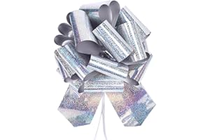 HSXJJ 1PC Giant Large Pull Bow Big Glitter Metallic Bow,12 Inch,Great Gift Bows for appliances,Bikes,Table Decorations and Party Events(Silver)
