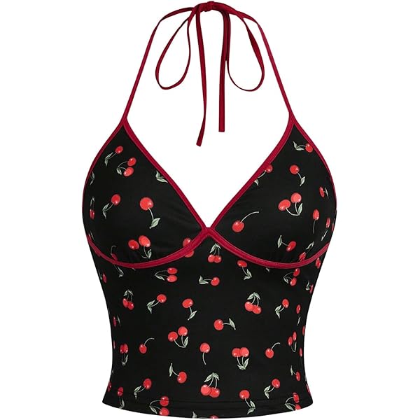トップス Cherry Pattern Strap Top Cherry Shipping in mid-August]Cherry Pattern Strap Top