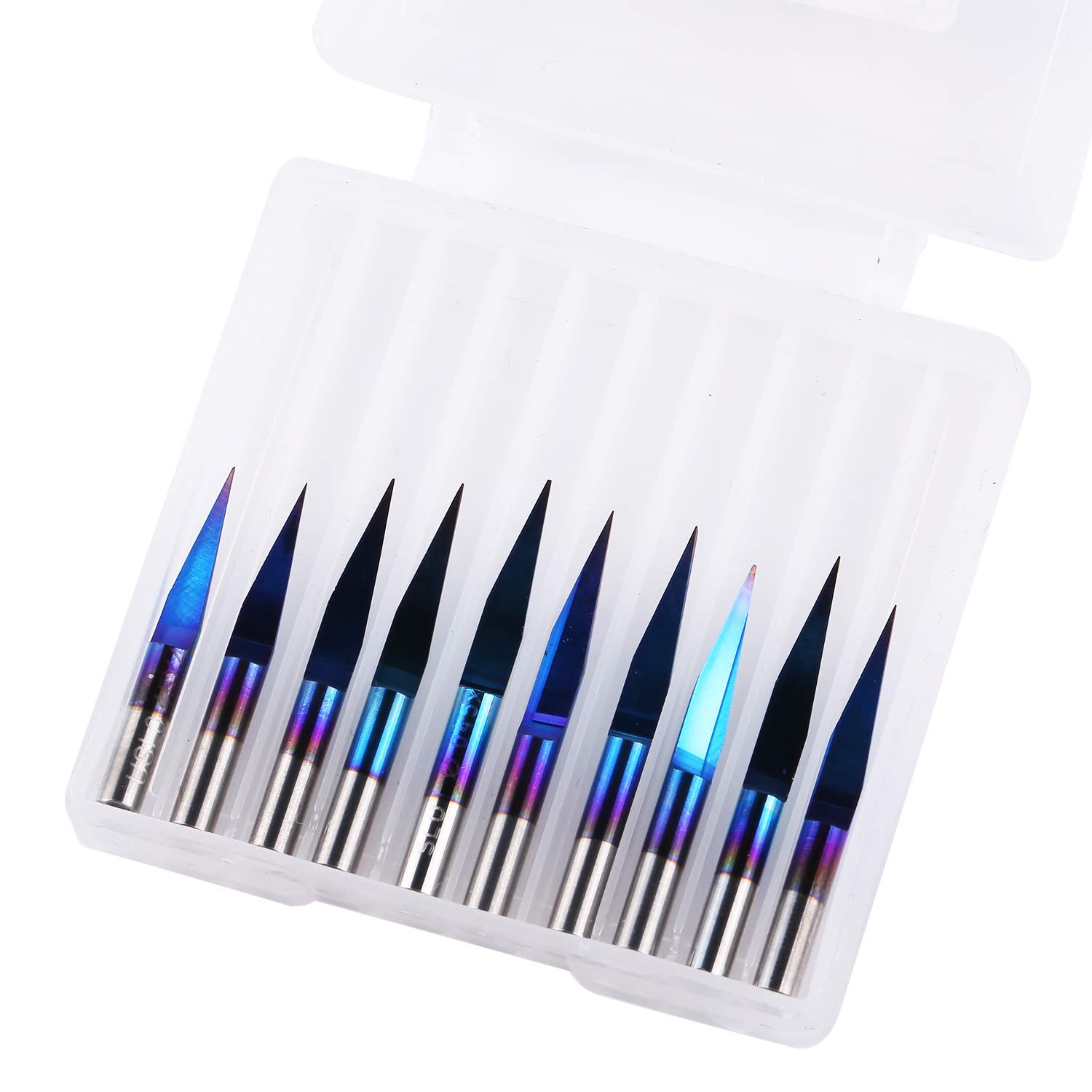 10Pcs Nano Blue Coat Engraving Bits, 15 Degree 0.1mm Tip 1/8