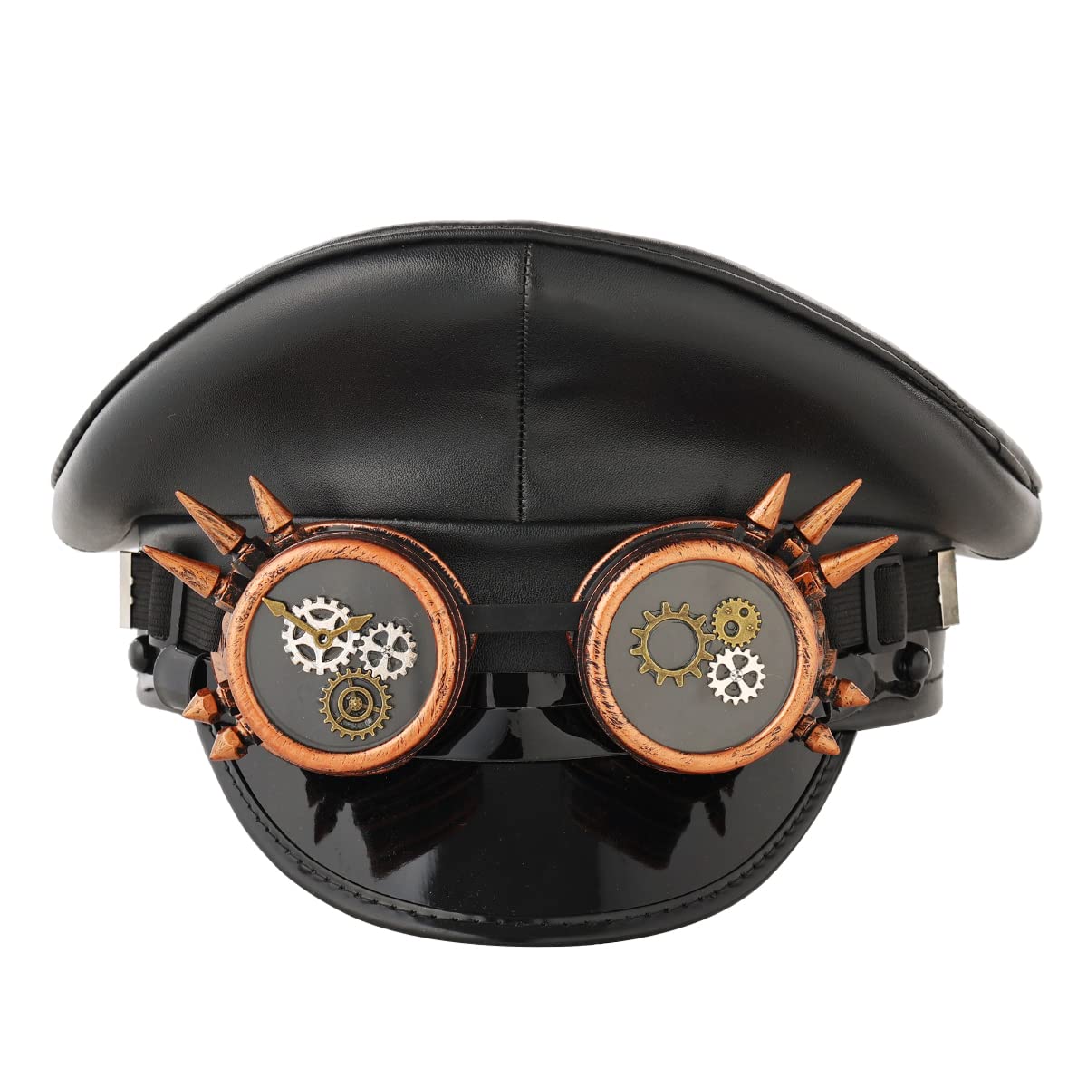 Men's Goggles Cool Pointed Military Police Cap PU Leather Club Wearing Hat (black1, one size) — image 1