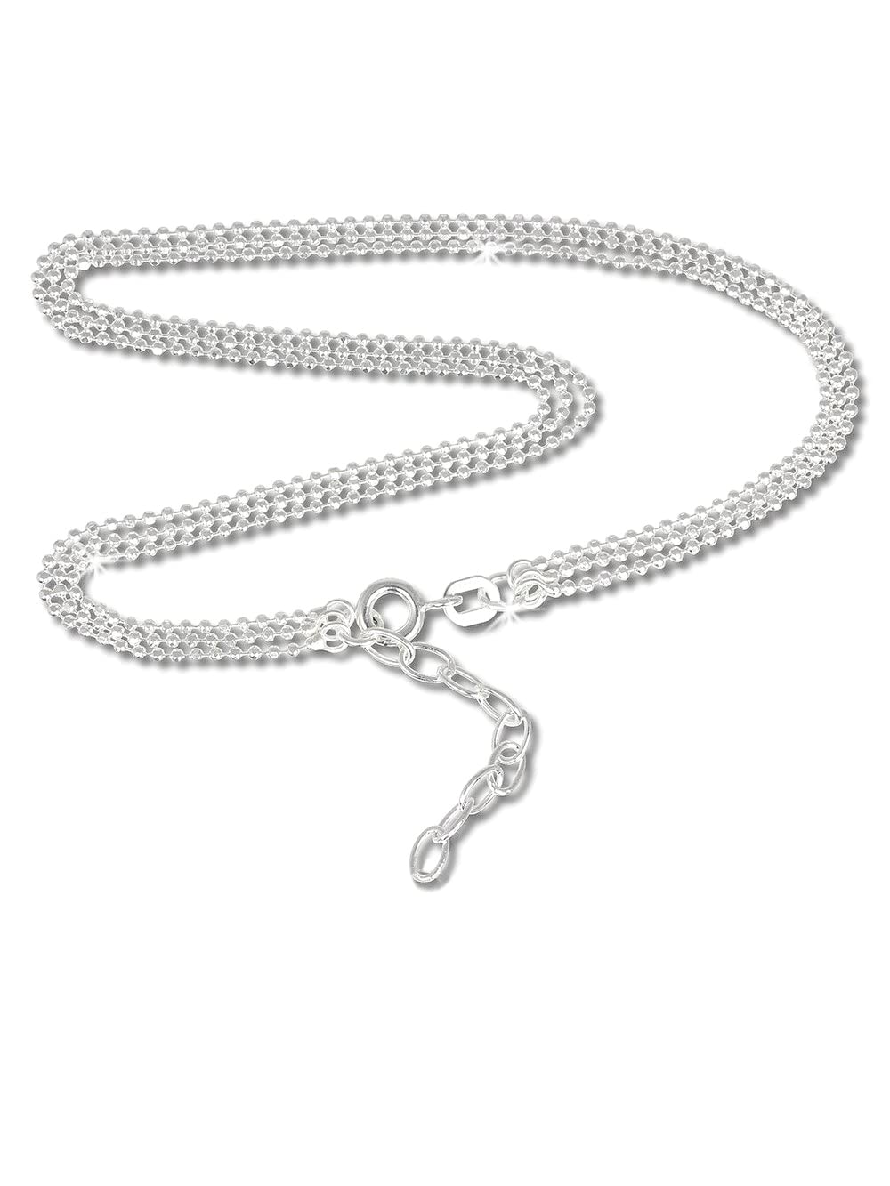 11.5 Inch 3-Strand Ball/Beaded Chain Sparkly Sterling Silver Anklet/Ankle Bracelet/Ankle Chain - 925 Sterling Silver - Large Length Adjustable 10.5" to 11.5" Inch / 27 to 29 cm - Anklets for Women