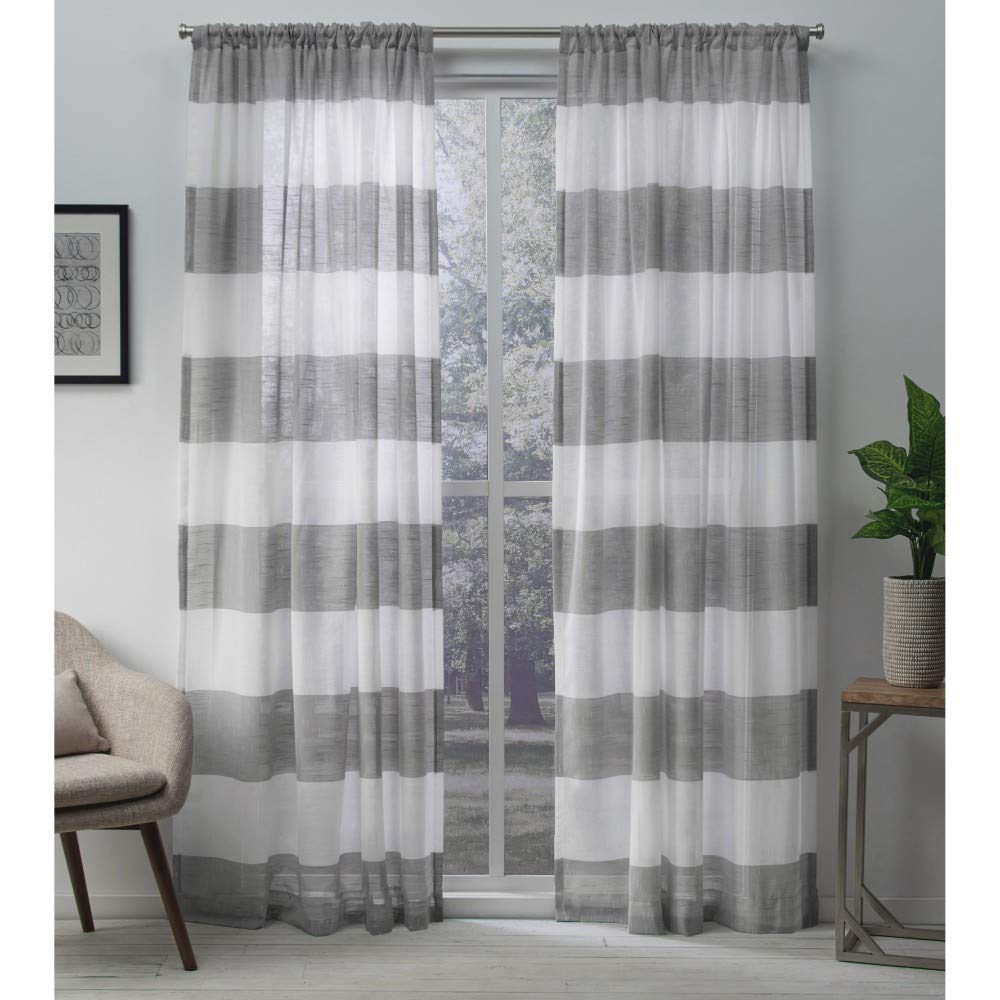 Exclusive Home Curtains Darma Sheer Rod Pocket Top Panel Pair, Black Pearl, 50x84, 2 Piece