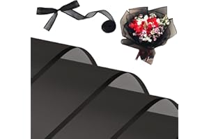 Kosotody 20 Sheets Frosted Flower Wrapping Paper Black Line Waterproof Florist Bouquet with Ribbon for Bouquets DIY Crafts Packaging Bouquet, 22.8x22.8 inch (Black)