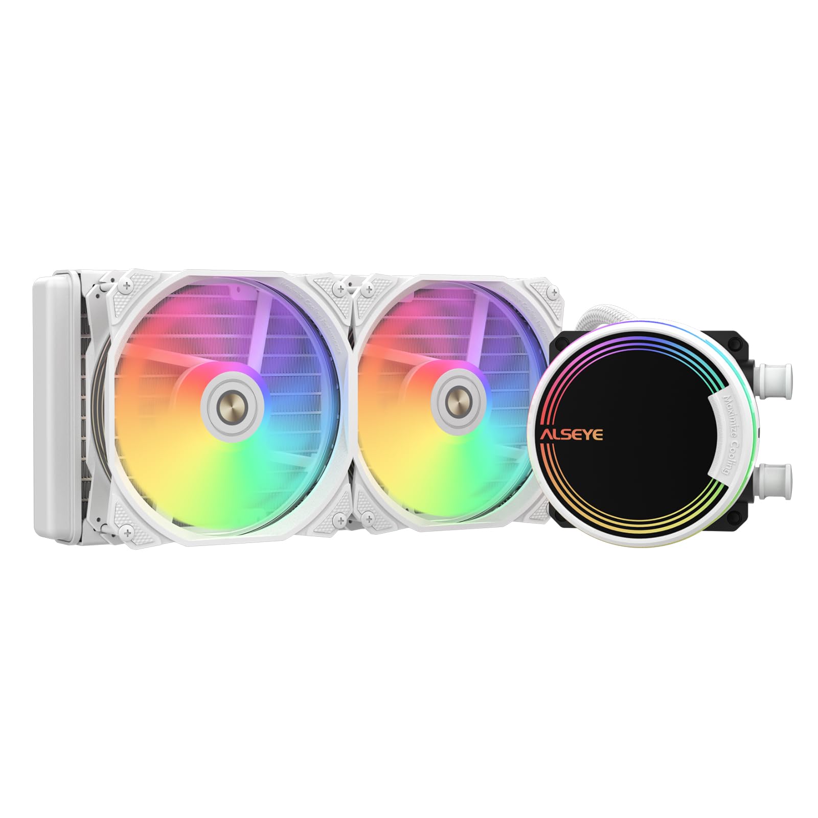 ALSEYE M240 Liquid CPU Cooler, ARGB AIO CPU Liquid Cooler with 240mm Radiator and Dual 120mm Max Series ARGB & PWM Fans (White)