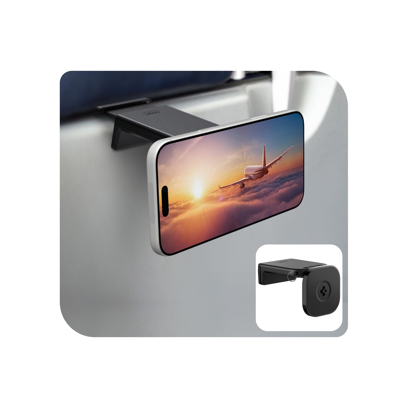 Spigen OneTap MagFit Away Travel Essentials & Inflight MagSafe Airplane Phone Mount Compatible with iPhone 17 16 15 14 13 12 Pro Max Plus Air - Black