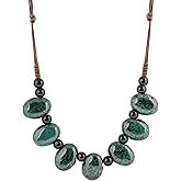 MINACHI Bohemian Hippie Colorful Ceramic Geometric Bead Strand Necklace, Vintage Boho Statement Jewelry Gift for Women