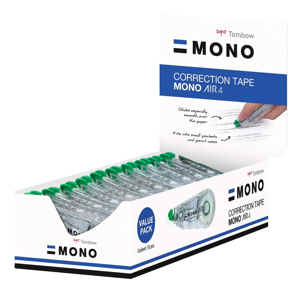 Tombow Mono air4 Correction Roller, Office Set of 10, 4.2 mm x 10 m, for Right- and Left-Handed Users, housing Made from 100% Recycled Plastic [CT-CA4-10]