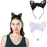 Mimeile Cat Ears Headbands Plush Lace Halloween Cute Costume Party Makeup Hair Headpiece Sexy Masquerade Nightclubs Photo Prop for Women