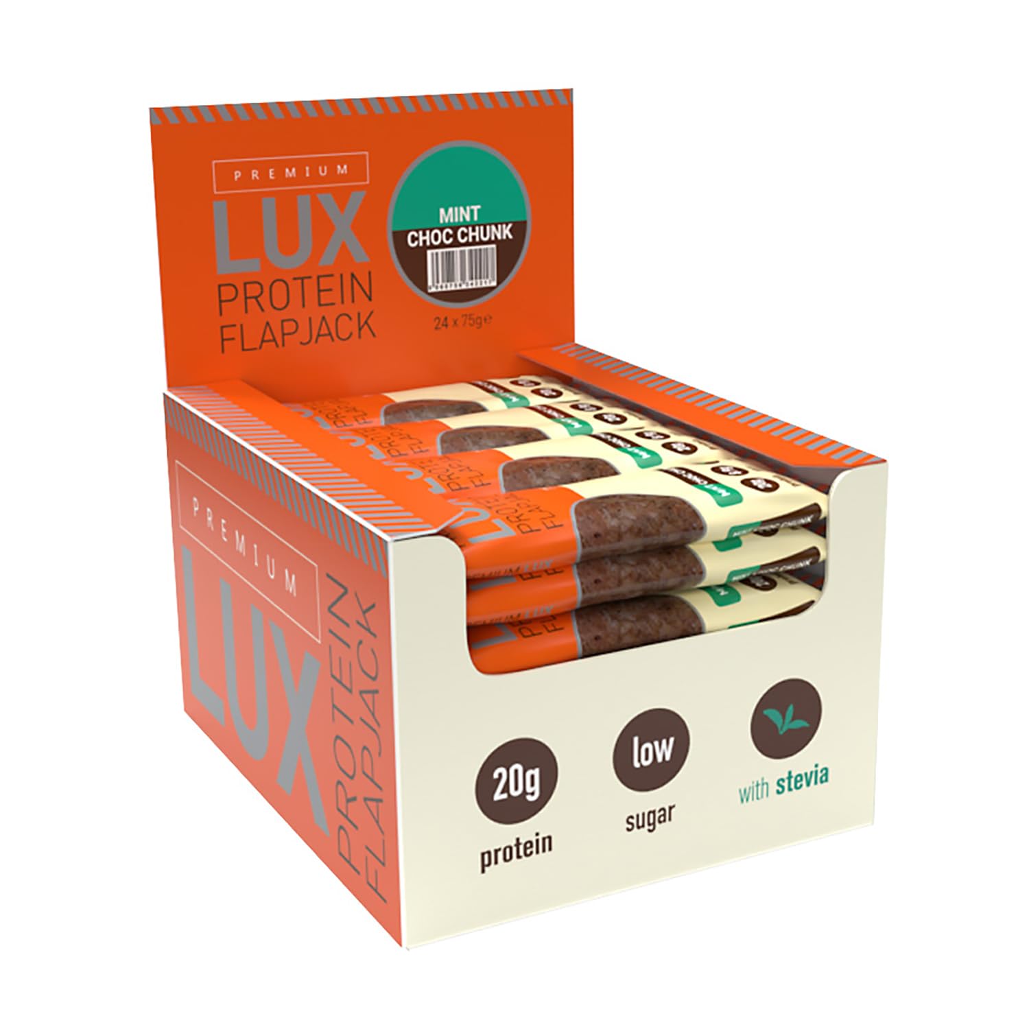 Premium LUX Protein Flapjack Bars - High Protein, Low Sugar Snack – Bodybuilding Warehouse - Mint Chocolate Chunk (24 x 75g)