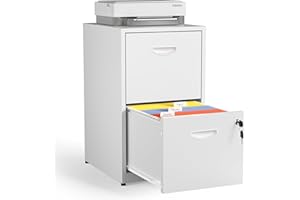 Kubohogar 2 Drawer File Cabinet with Lock,White Metal Filing Cabinets,Vertical Locking File Cabinet Fit Hanging Files, Letter,File Box and A4 Documents(White)