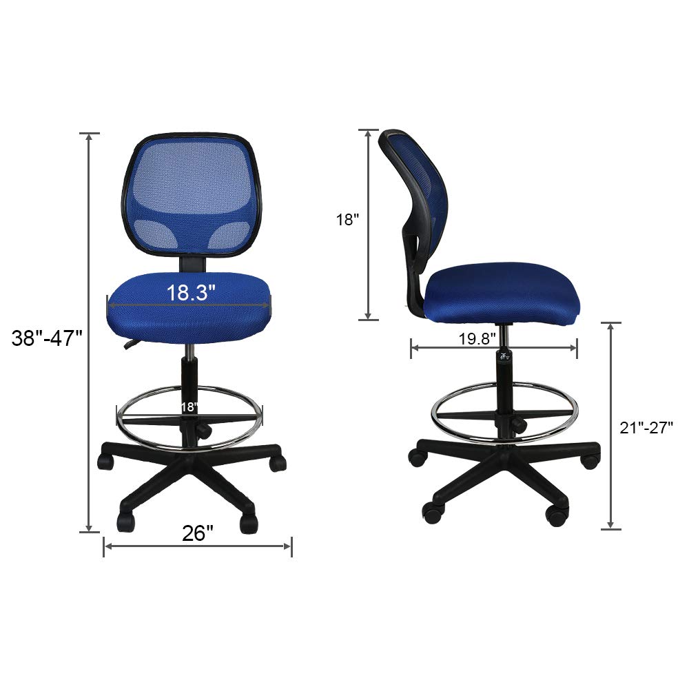For Prime Luckwind Office Drafting Chair Mesh Armless Task Ergonomic Lumbar Support Midback Computer Desk Chair Adjustable Stool Swivel Chair With Adjustable Chrome Foot Rest Sgs Bifma 21 27 Blue Drafting Chairs Office Products
