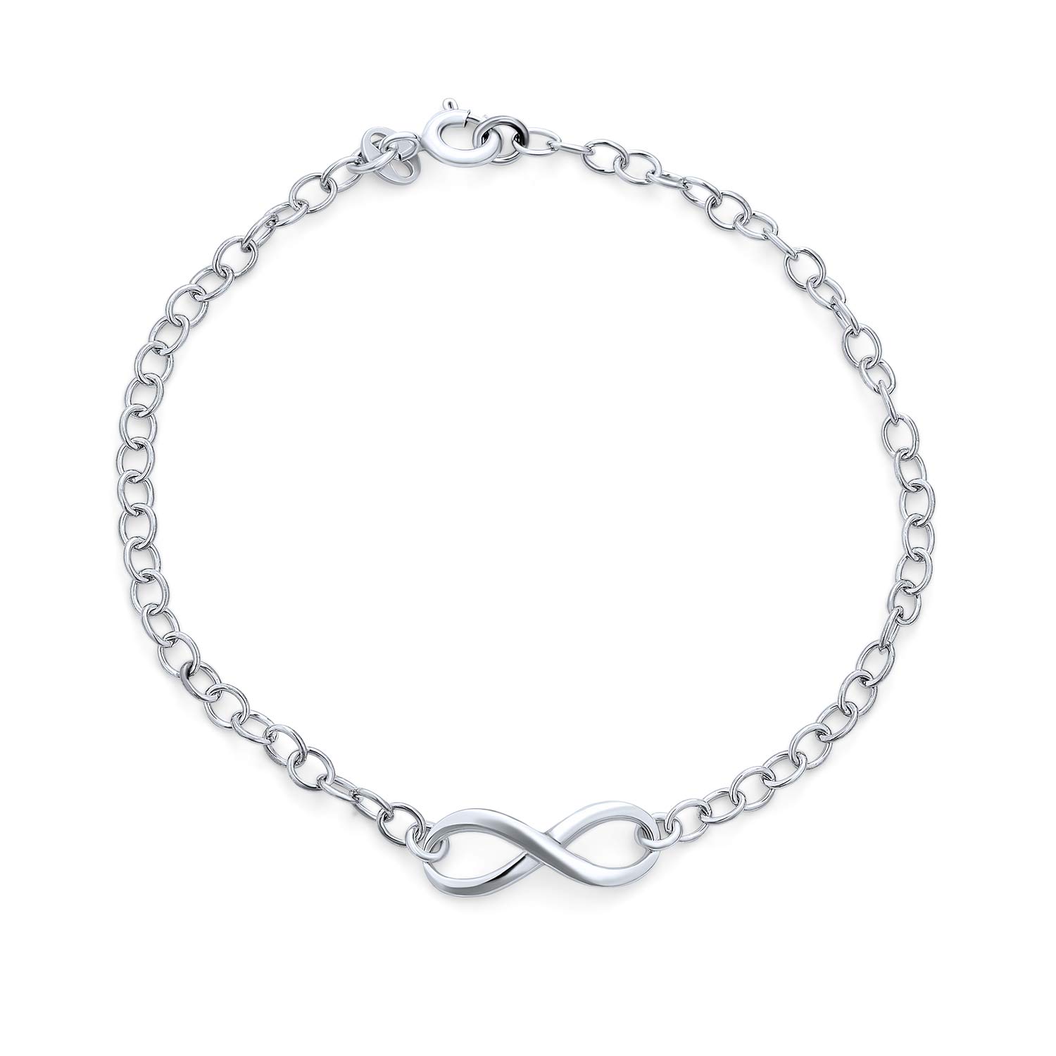 Bling Jewelry Delicate Minimalist Romantic Eternal Love Knot figure Eight Chain Infinity Bracelet For Women Teen Girlfriend .925 Sterling Silver 7.5"