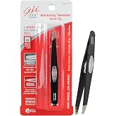SEKI EDGE SS-518 Amazing Tweezer - Slant Tip with Tension Stopper - Stainless Steel -Black- Crafted with Patented Spring Technology for Precision and Flawless Eyebrow and Hair Removal - Made in Japan