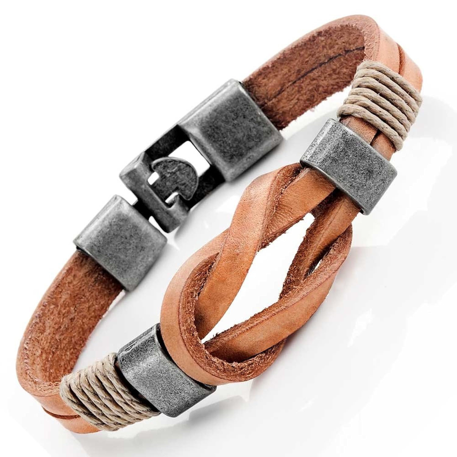 Tan Leather Nautical Knot Bracelet for Him and Her, Unisex