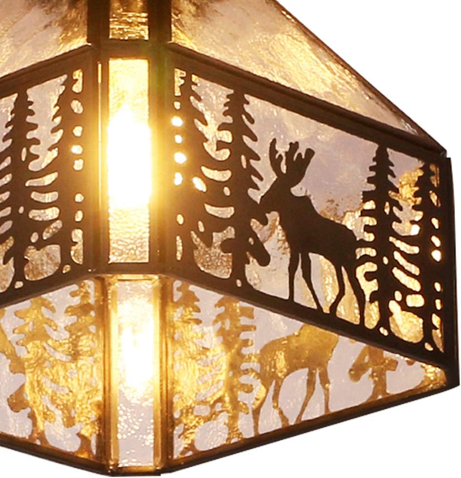 FUNME Copper Deer Ceiling Light with Stone Grain Glass Ceiling lamp Shade for Corridor Aisle Staircase Entrance, 8''(Black) - - 