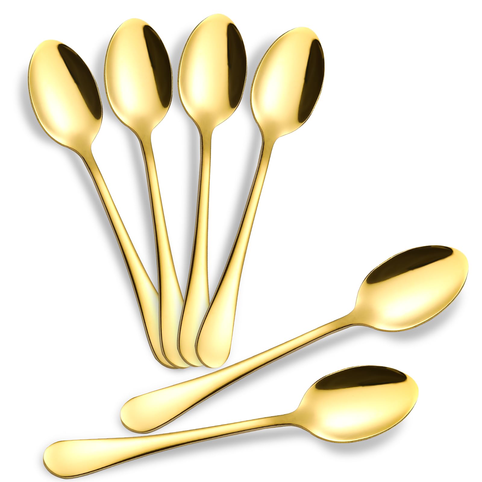 tiokin Gold Teaspoons Set of 6,Mini Coffee Spoon,4.7 Inches Stainless Steel Small Tea Spoons Dessert Spoons Set for Dessert,Coffee,Tea,Sugar,Appetizer,Dishwasher Safe
