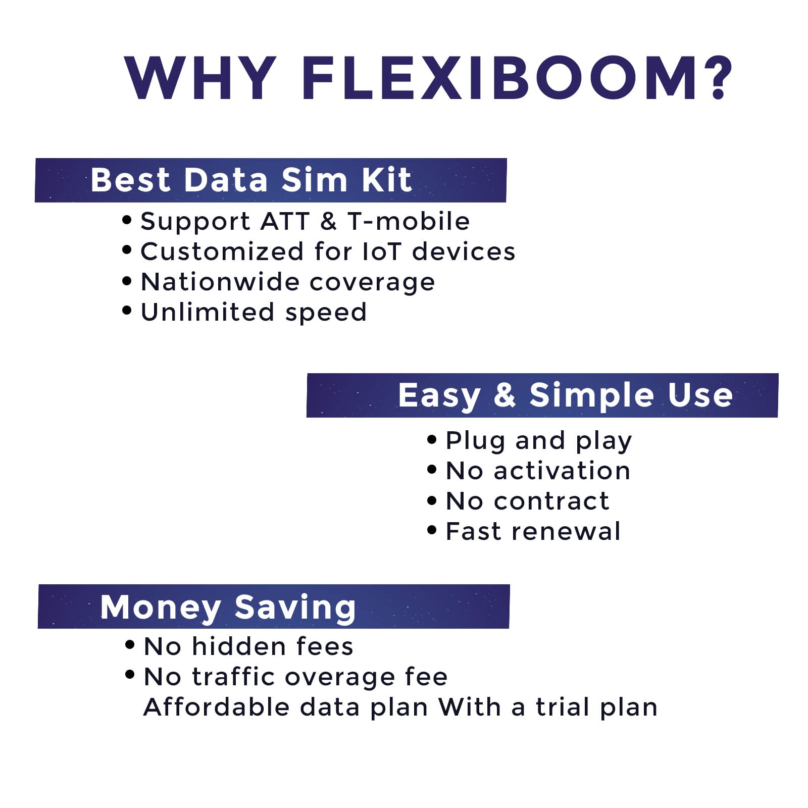 FLEXIBOOM Data SIM Card - USA ATT & T-Mobile for Unlocked IoT Devices, No Voice & SMS(Universal, Triple Cut 3-in-1)