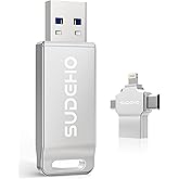 MFi Certified Photo Stick 128GB USB Flash Drive for iPhone, 4 in 1 External Memory Thumb Drive for Picture Video Saver and Backup, High Speed Memory Stick USB Drive for iPhone/iPad/Android/PC (Silver)