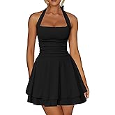Kaximil Women's Sexy Halter Ruffle Hem Mini Dress Ruched Waist Corset Short Party Dresses, X-Large, Black