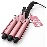Alure Three Barrel Curling Iron Wand Hair Waver with LCD Temperature Display - 1 Inch Ceramic Tourmaline Triple Barrels, Dual Voltage Crimp (Rose Gold)