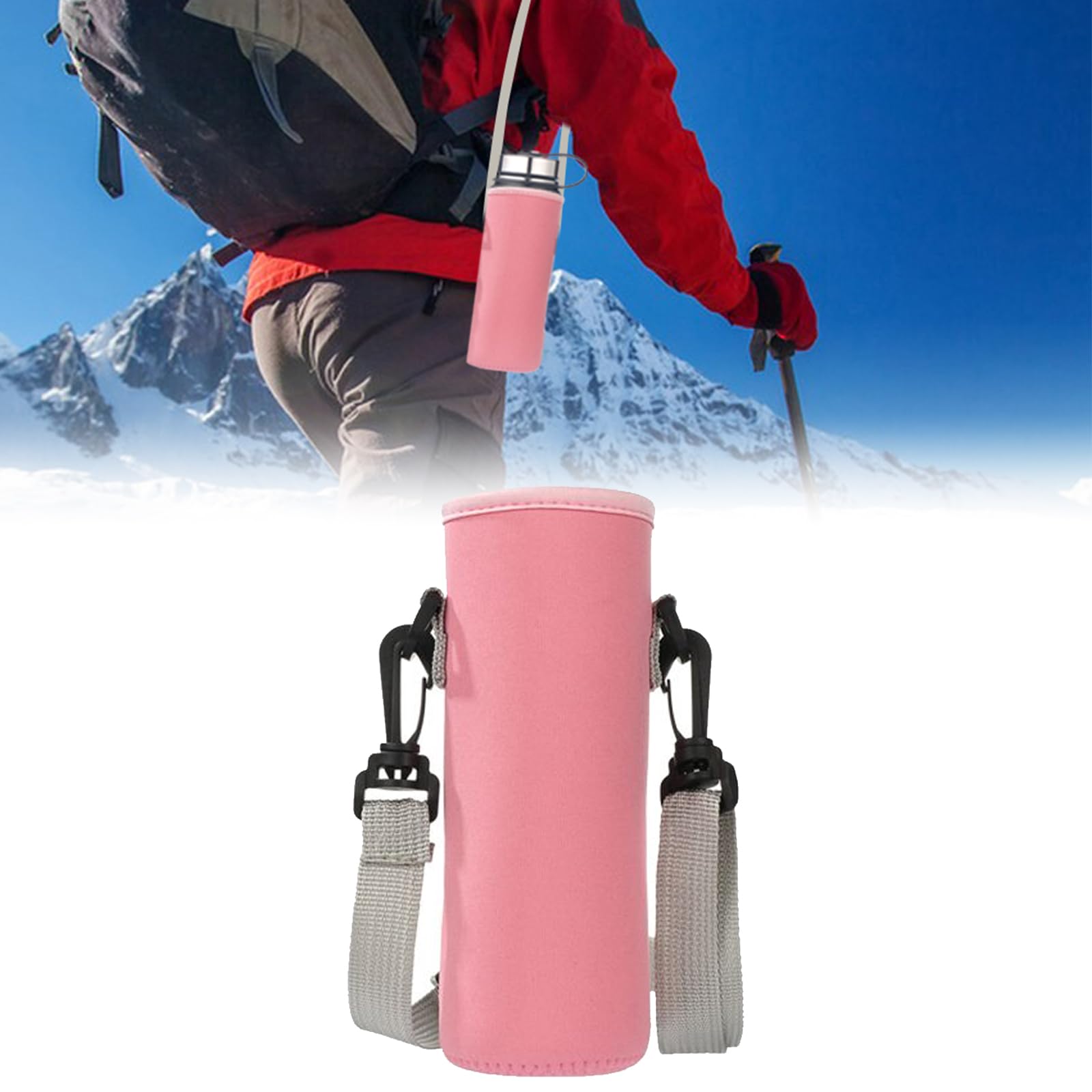 KARELLS Bottle Case, Neoprene Water Bottle Bag, Thermal Water Bottle Holder, Neoprene Water Bottle Holder with Shoulder Strap for Travel, Hiking, 1100ml, Pink