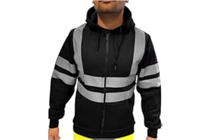Thatrich Hi-Vis Safety Hoodies,High Visibility Reflection Jacket for Men,Windbreaker Safety Jackets Work Hooded Sweatshirts