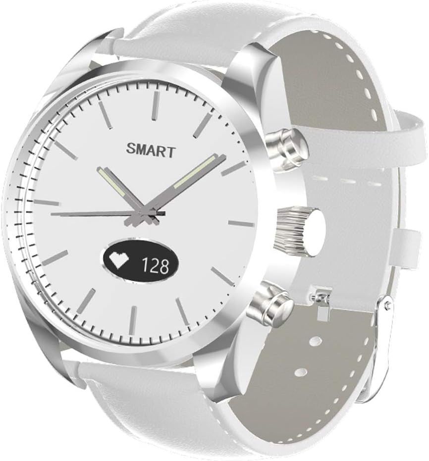 WLPT T4 Quartz Smartwatch, Leather Bluetooth Anti Lost Smart Mode Fashion Heart Rate Blood Pressure Oxygen Sleep Monitor Alert Smart Watch,White