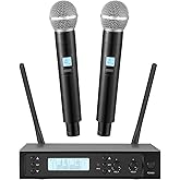 Boeska Wireless Microphones System with 2 X 100 Channels Cordless Handheld Microphone, 328 FT UHF Range, Mics with Stable Signal Transmission for Karaoke Singing Party Church Wedding PA Speaker